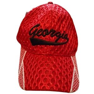 Georgia Red Mesh Baseball Cap with Black Script